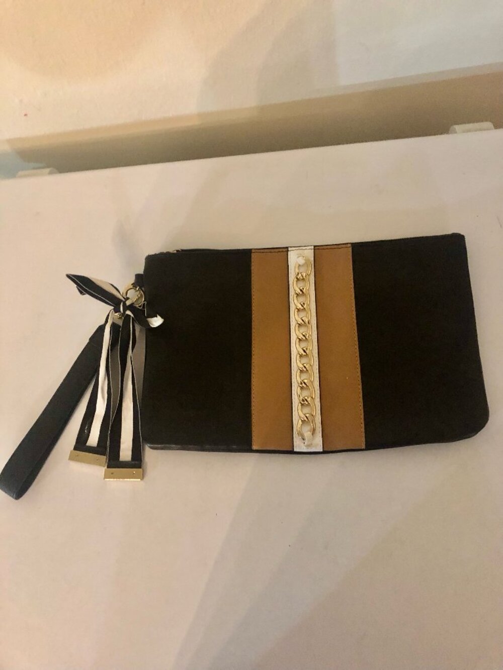Nine West Brown, Black, and White Color Block Wristlet